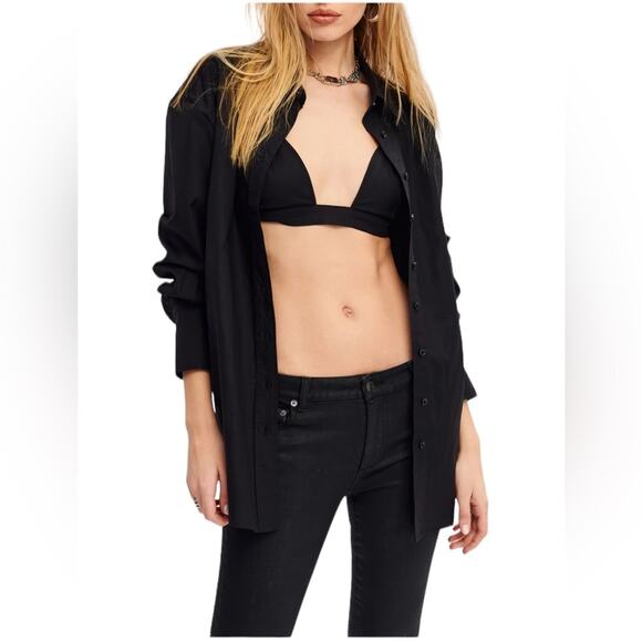 Ser.O.Ya Lydia Button up Cotton Halter Open Back Shirt Black Size Small NEW - Picture 2 of 11